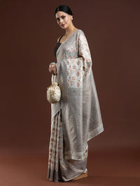 Woven Design Chanderi Cotton Saree in Light Grey