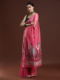 Woven Design Floral Muga Cotton Saree in Lavender