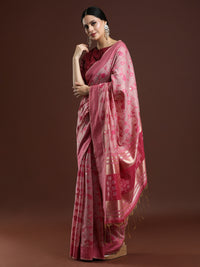 Woven Design Floral Chanderi Cotton Saree in Pink