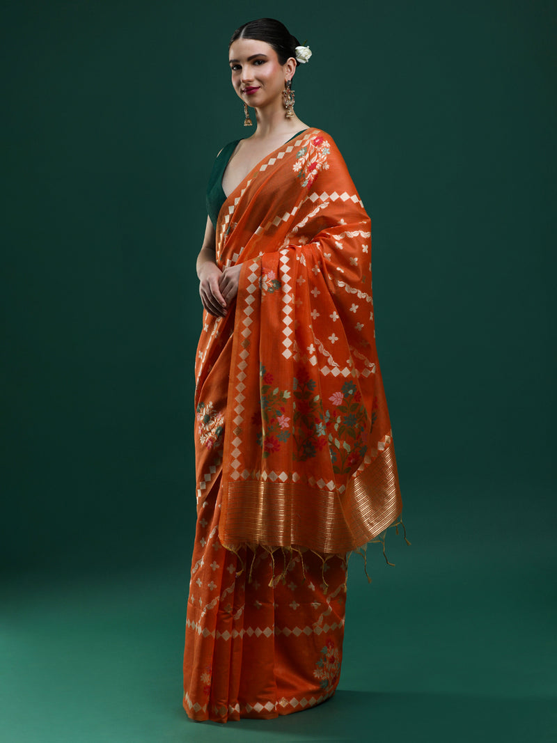 Sarha Woven Design Zari Banarasi Saree in Orange