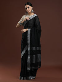 Woven Design Solid Bhagalpuri Linen Saree in Black