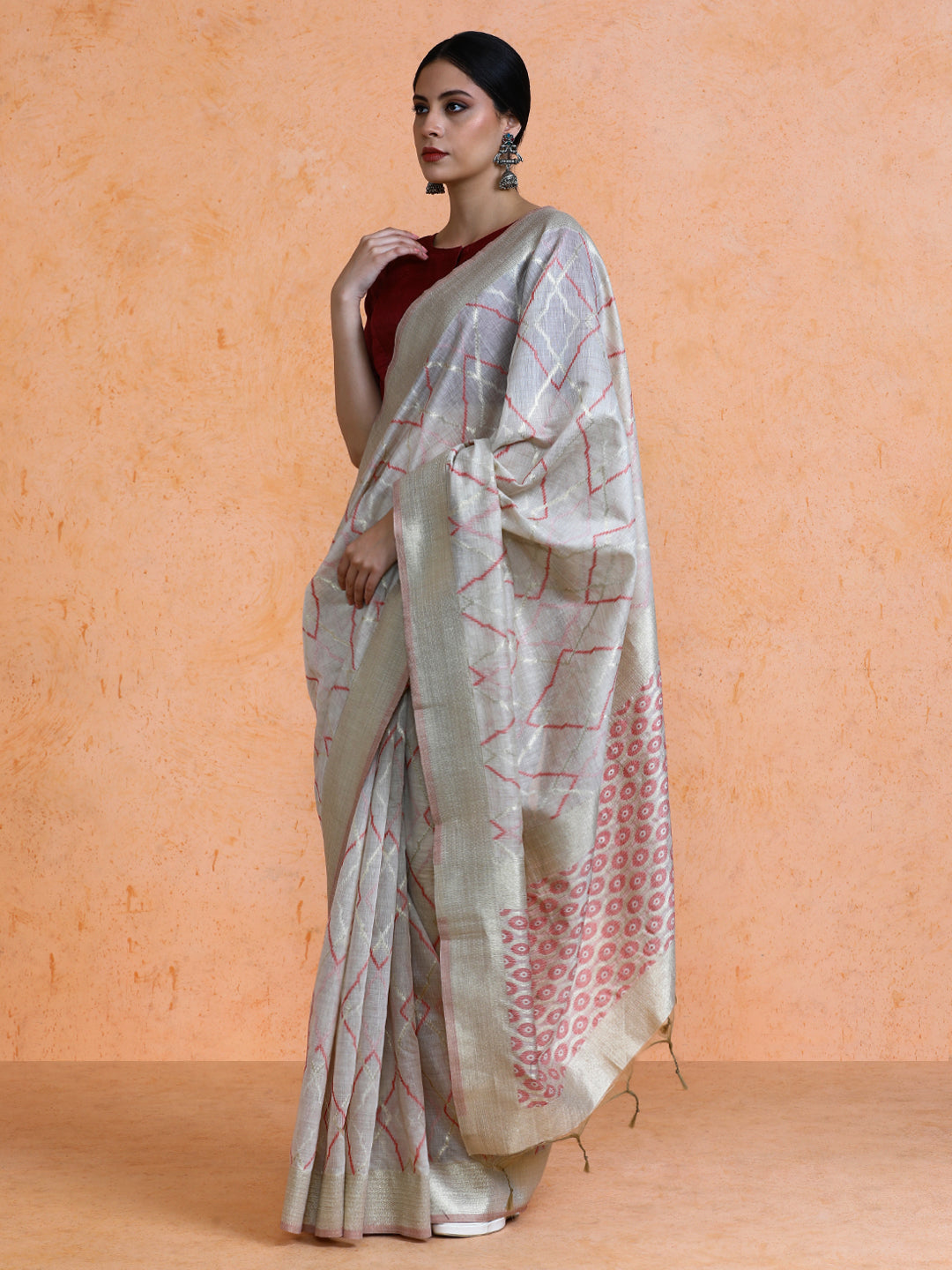 Devi Cotton in Beige with Red Motifs