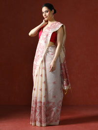 Floral Printed Zari Chanderi Saree in red