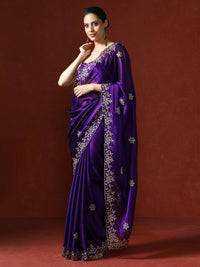 Ethnic Motifs Embroidered Sequinned Saree in purple