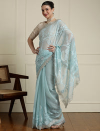 Woven Design Saree With Blouse in Blue