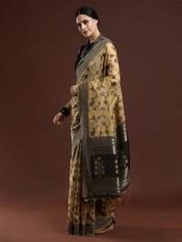 Woven Design Floral Chanderi Cotton Saree in Occur Yellow