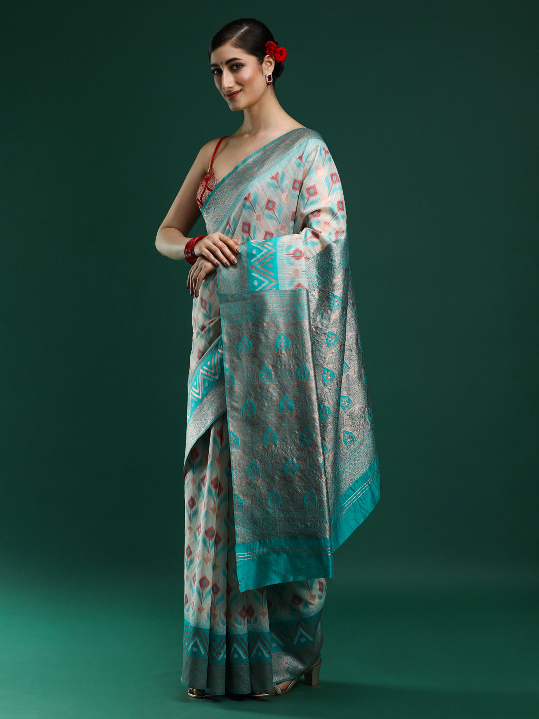 Woven Design Chanderi Cotton Saree in Light Grey