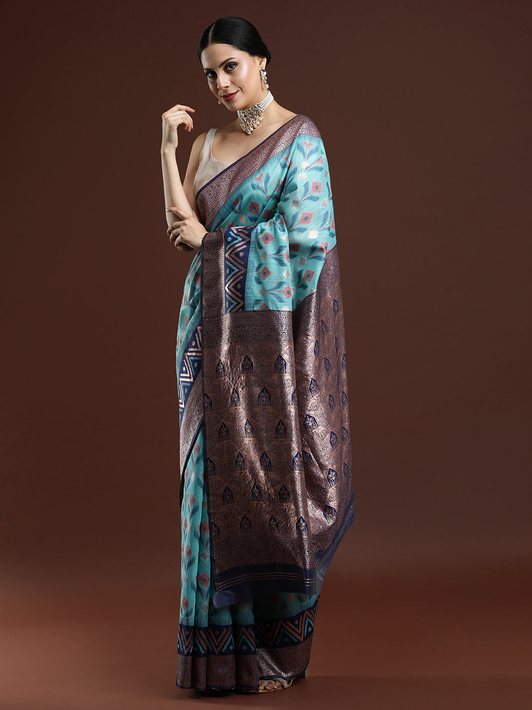 Woven Design Chanderi Cotton Saree in Blue