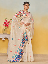 Sundari Cotton in Beige with Blue Motifs