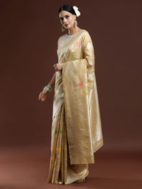 Woven Design Floral Chanderi Cotton Saree in Beige