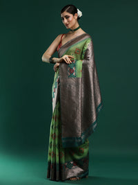 Woven Design Chanderi Cotton Saree in Green