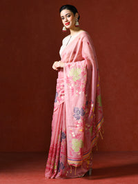 Floral Embellished Embroidered Chanderi Saree in pink
