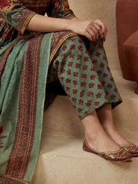 Printed V-Neck Kurta & Trousers With Dupatta