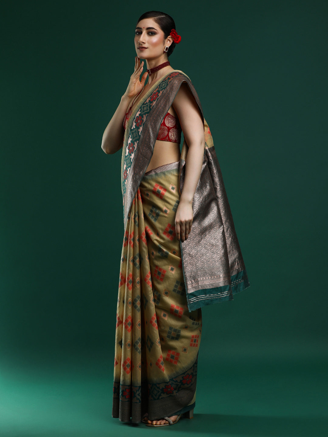 Woven Design Chanderi Cotton Saree in Dark Yellow