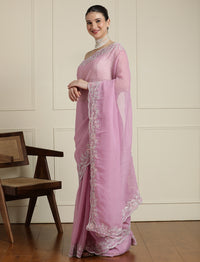 Sequinned Saree With Blouse in Pink