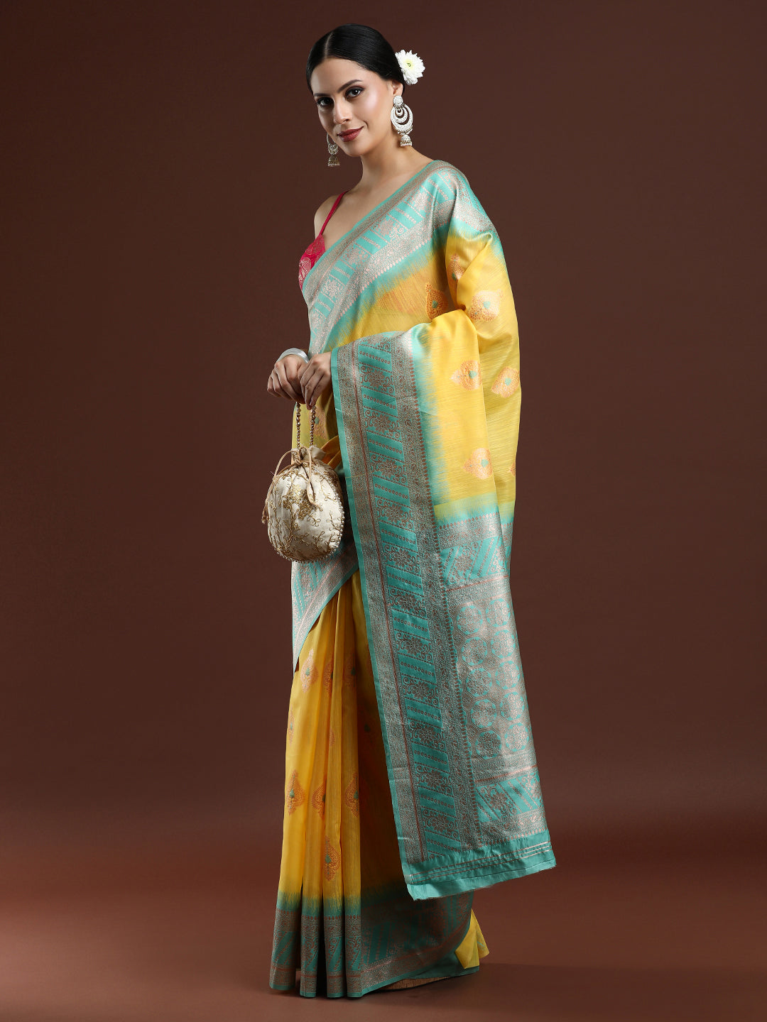 Woven Design Chanderi Cotton Saree in Yellow