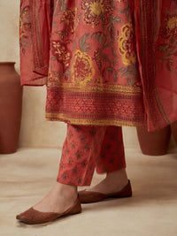 Embroidered V-Neck Kurta & Trousers With Dupatta