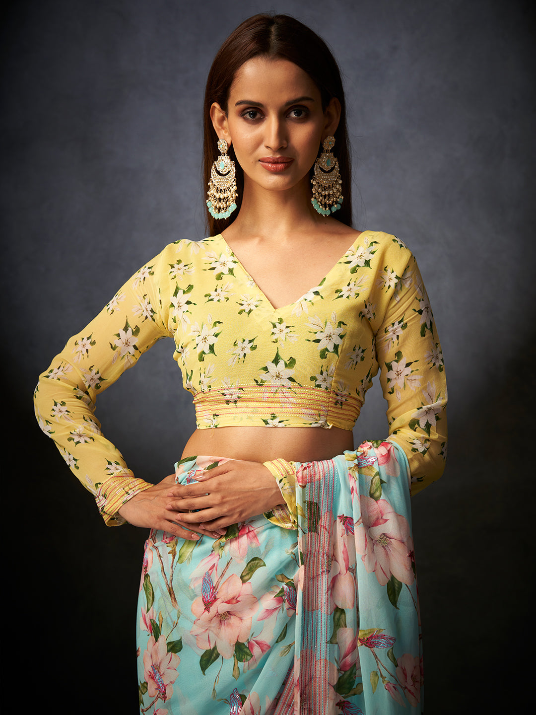 Basanti Bloom in Light Blue with Floral Motifs