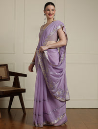 Embroidered Saree With Blouse Piece in Purple