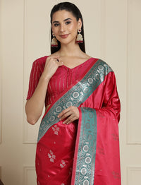 Woven Design Zari Banarasi Saree in Pink