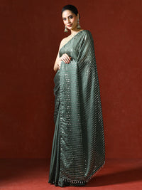 Women Sequinned Embellished Heavy Work Saree in green