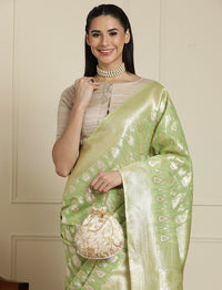 Ethnic Motifs Woven Design Muga Saree in Green