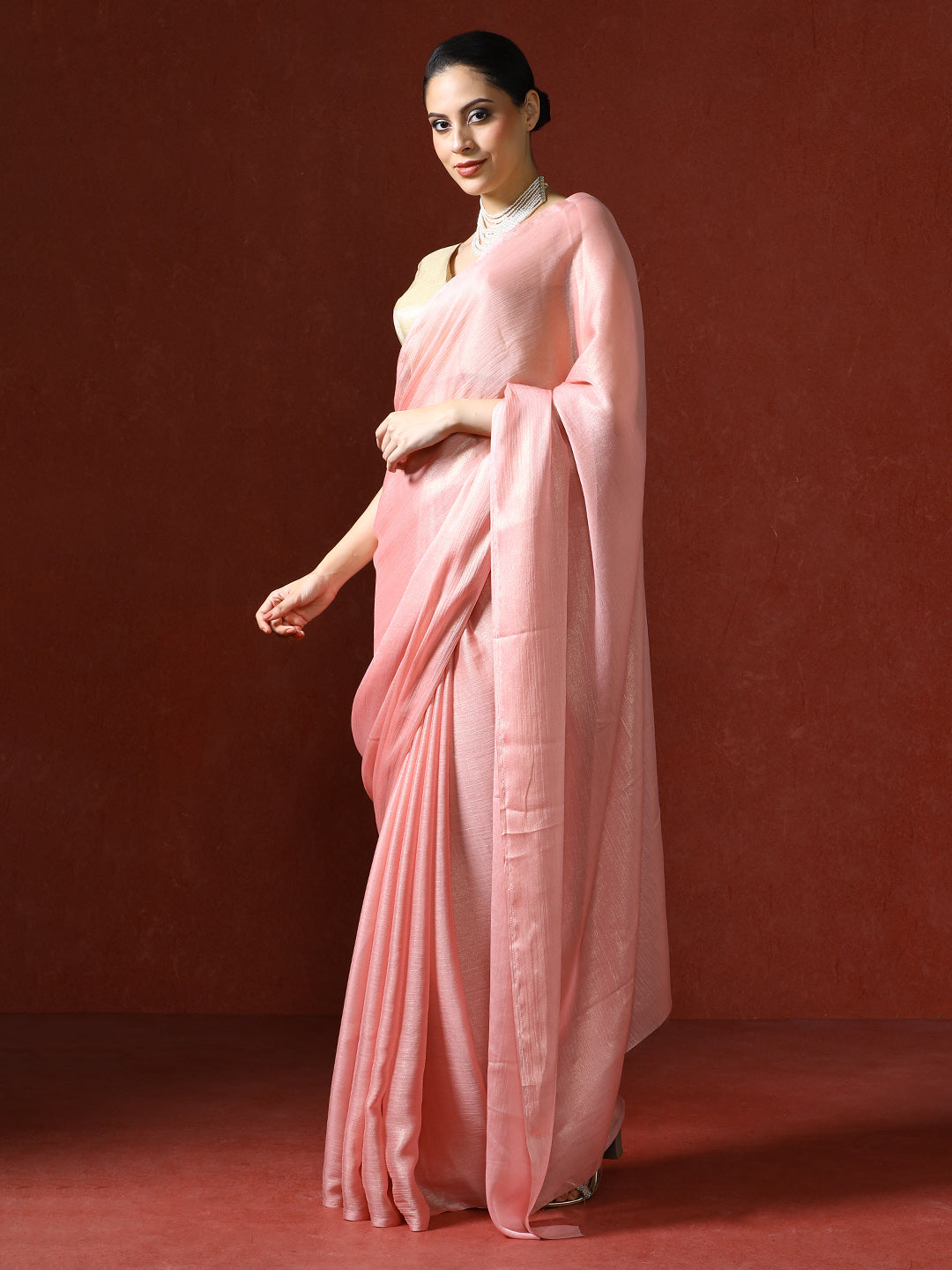 Solid Saree with Blouse Piece in pink