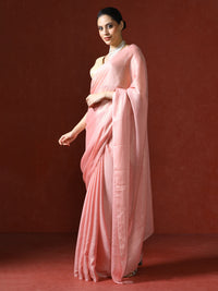 Solid Saree with Blouse Piece in pink