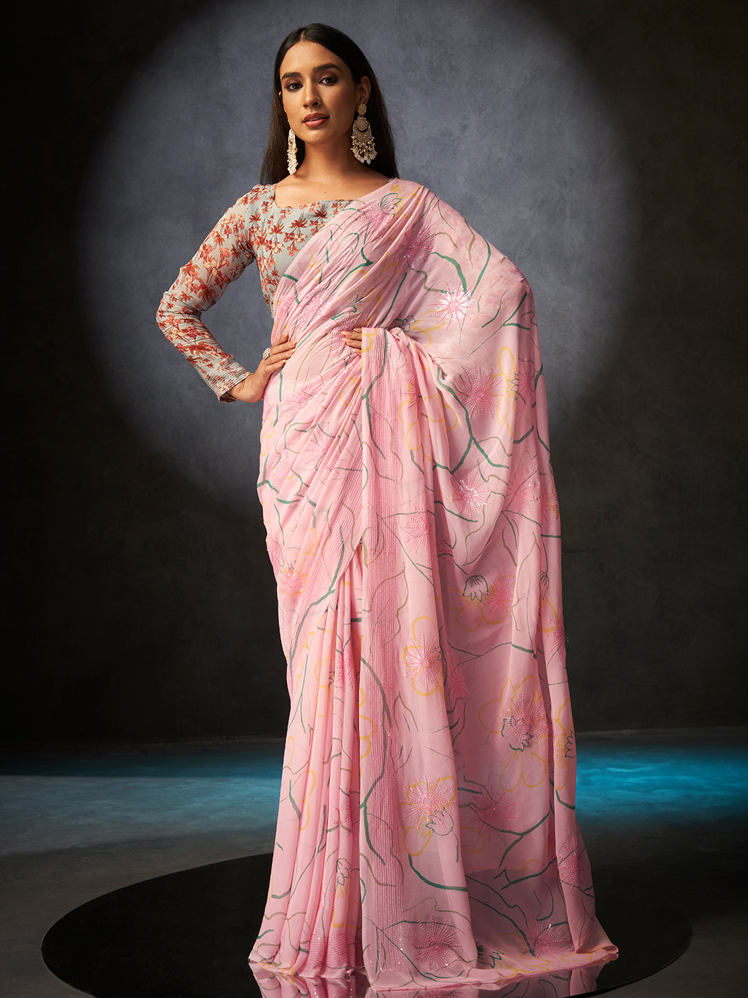 Basanti Bloom in Powder Pink with Floral Patterns