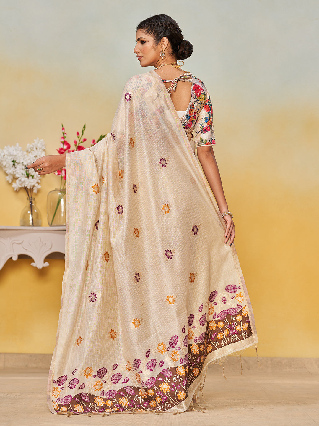 Sundari Cotton in Beige with Brown Motifs