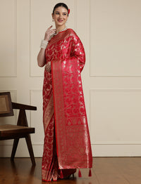 Woven Design Zari Banarasi Saree with Blouse in Red