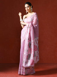 Handloom Geometric Woven Design Chanderi Saree in pink