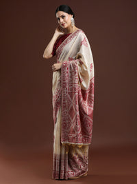 Woven Design Chanderi Cotton Saree with Red Motifs