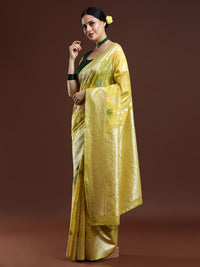 Woven Design Floral Chanderi Cotton Saree in Yellow