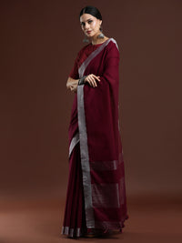 Woven Design Solid Bhagalpuri Linen Saree in Maroon