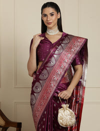 Woven Design Banarssi Saree With Unstitched Blouse in Purple