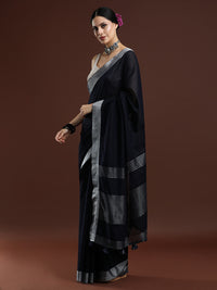 Woven Design Solid Bhagalpuri Linen Saree in Black