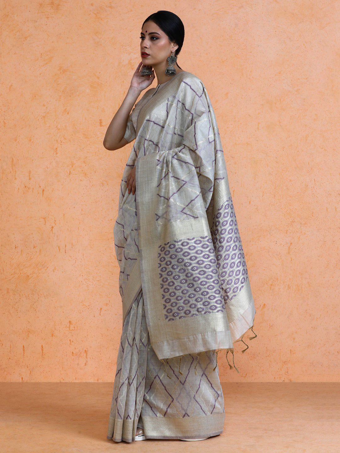 Devi Cotton in Beige with Purple Motifs