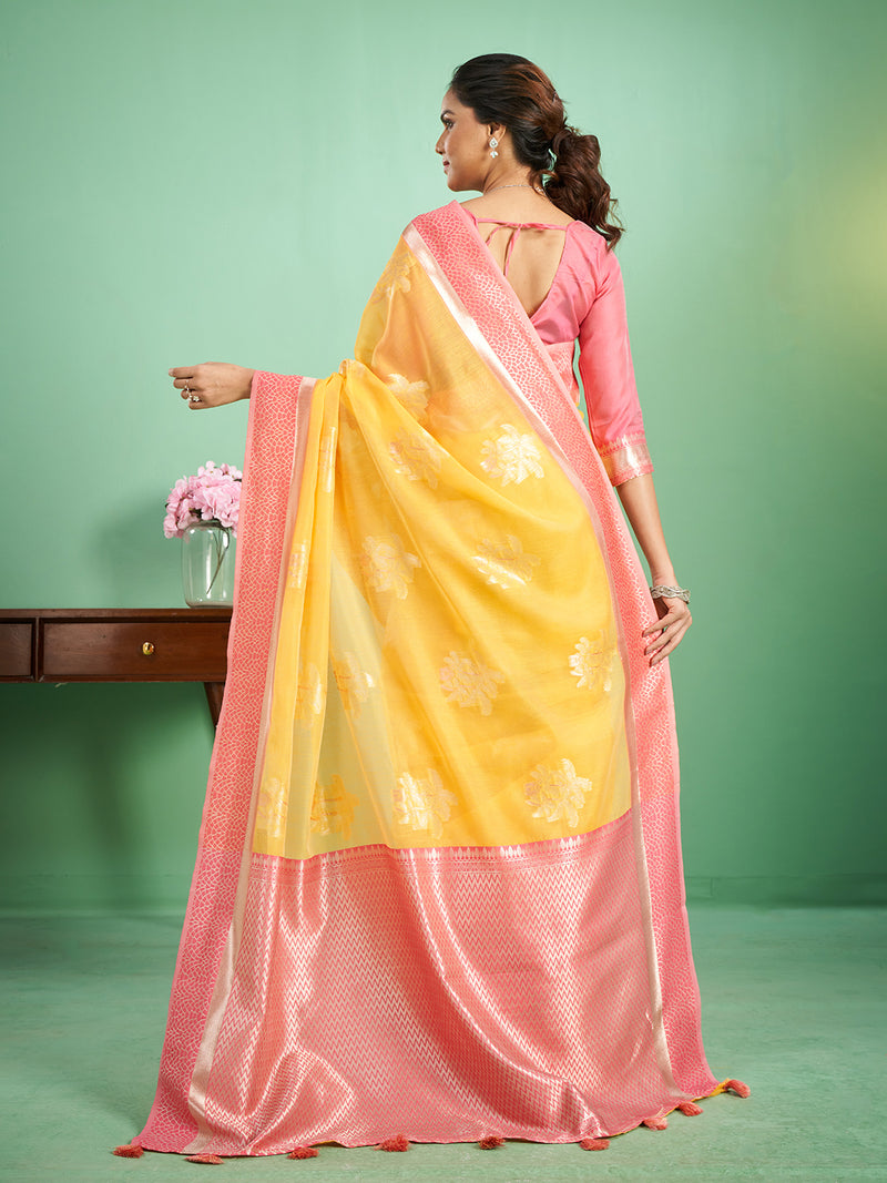 Rohini Cotton In Turmeric Yellow & Rose Pink