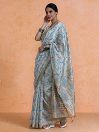 Zaika Cotton in Beige with Light Blue Motifs