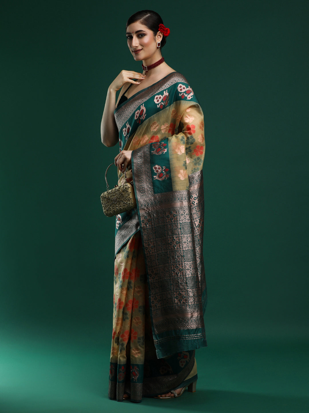 Woven Design Chanderi Cotton Saree in Dark Yellow