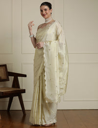 Embroidered Sequinned Georgette Saree in Cream