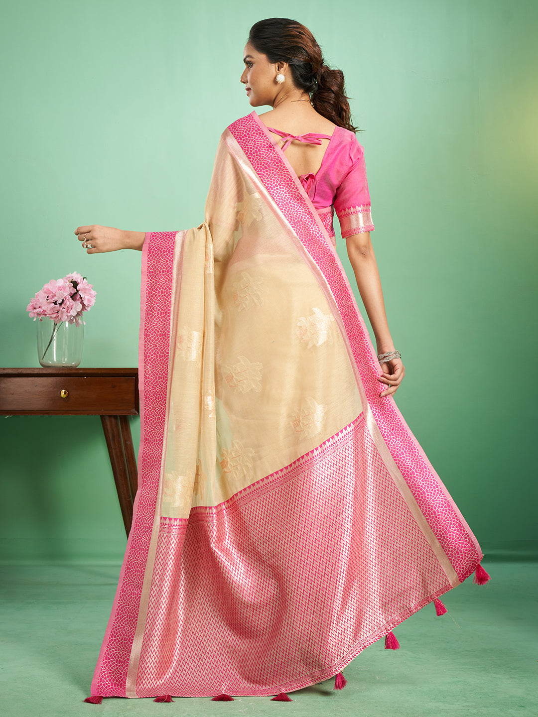 Rohini Cotton In Light Caramel & Rose Pink