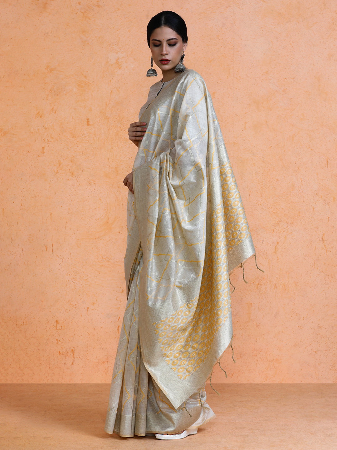 Devi Cotton in Beige with Yellow Motifs