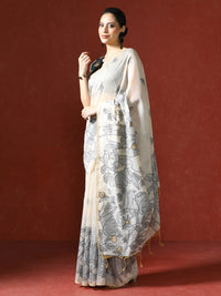 Floral Printed Zari Chanderi Saree in black
