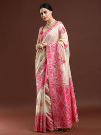 Woven Design Chanderi Cotton Saree with Pink Motifs