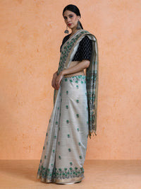 Aranya Cotton in Beige with Green Motifs