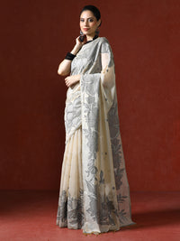 Floral Printed Chanderi Saree in black
