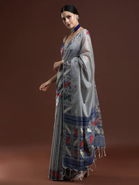 Woven Design Ethnic Motif Muga Cotton Saree in Grey