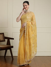Woven Design Saree With Blouse in Yellow